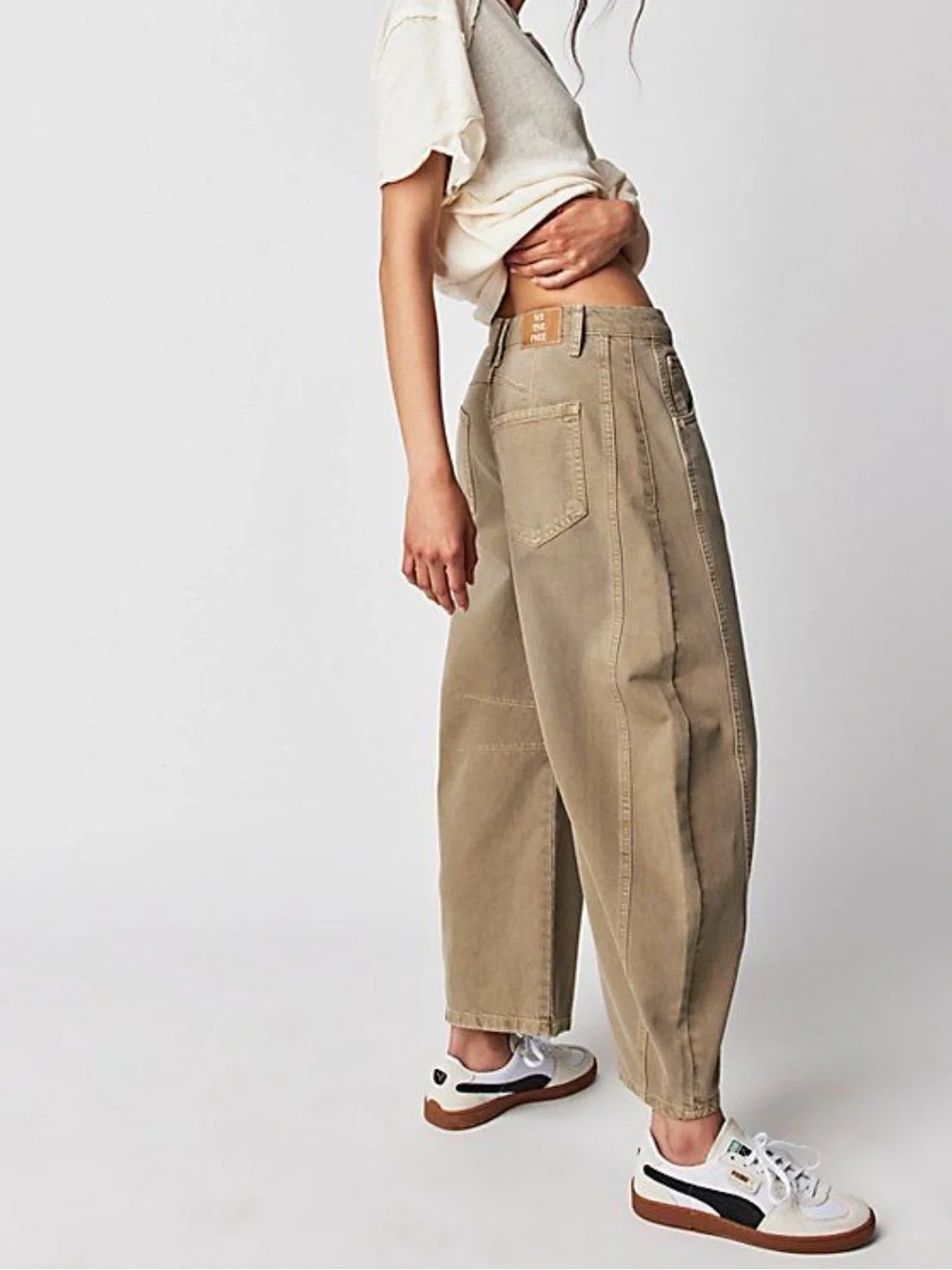 Free people good luck barrel Jean mid rise - taupe